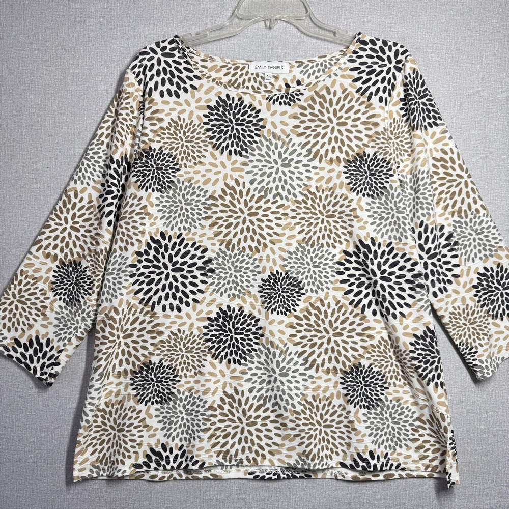 Emily Daniels Blouse Womens XL Multicolor Floral Round Neck 3/4 Sleeve Tunic Top